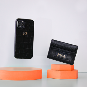 Black Croco Vegan Leather Gift Set | Phone Case & Card Holder iPhone and Samsung models available
