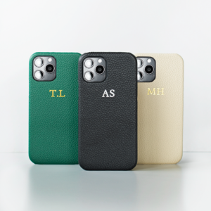 Black Genuine Leather Phone Case | Black, Beige & Green