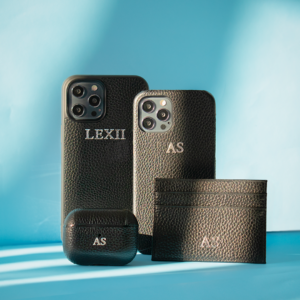 Black Genuine Leather Gift Set | Phone Case, Card Holder & AirPods