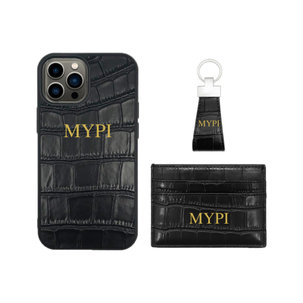 Black Croc Faux Leather 3 Piece Gift Set | Phone Case, Card Holder & Key Holder