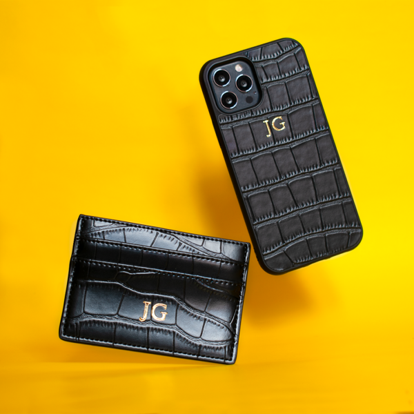 Black Croco Vegan Leather Gift Set | Phone Case & Card Holder iPhone and Samsung models available - Image 6