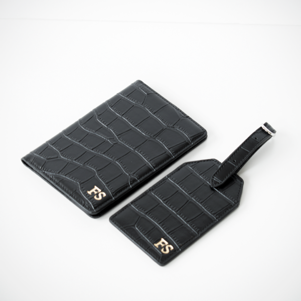 Black Croc Leather Luggage Tag & Passport Holder | Travel Essentials - Image 5