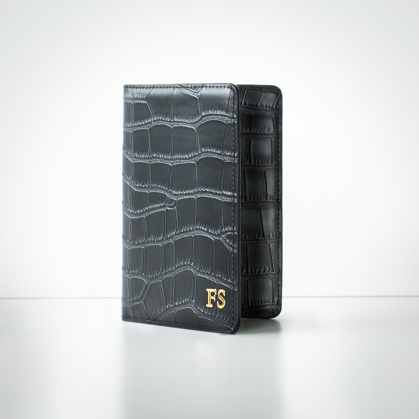 Black Croc Leather Luggage Tag & Passport Holder | Travel Essentials - Image 2