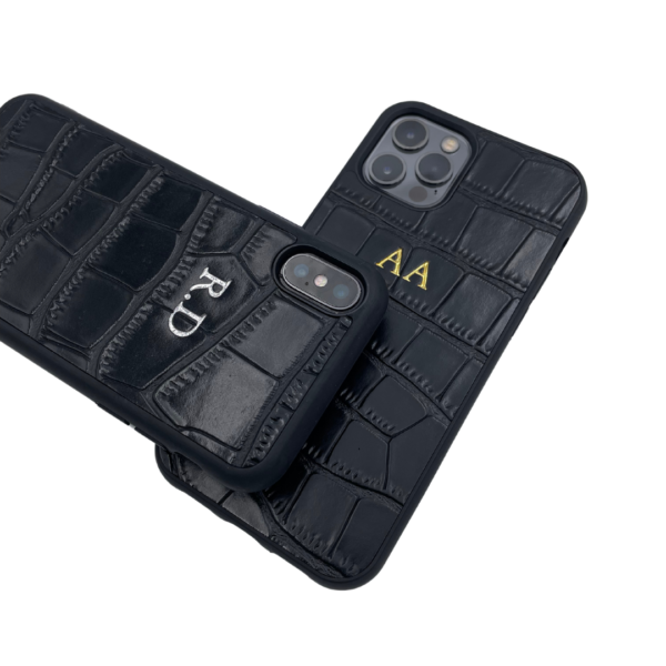 Black Croco Faux Leather Phone Case - Image 6