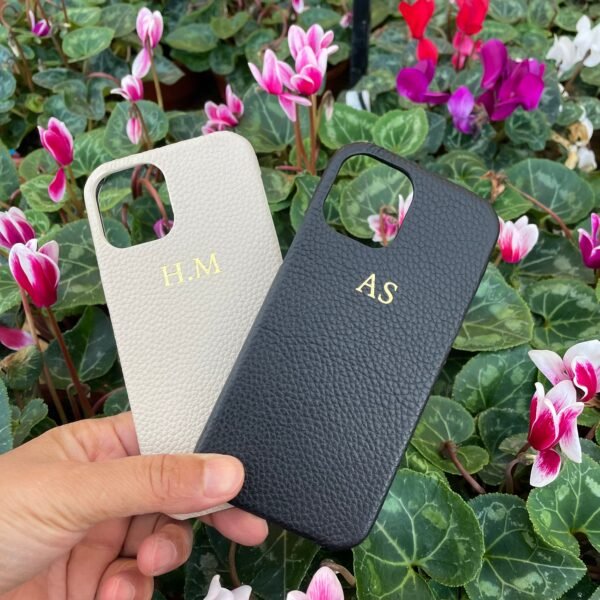 Black Genuine Leather Phone Case | Black, Beige & Green - Image 2