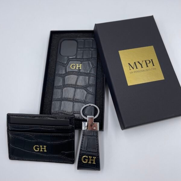 Black Croc Faux Leather 3 Piece Gift Set | Phone Case, Card Holder & Key Holder - Image 3