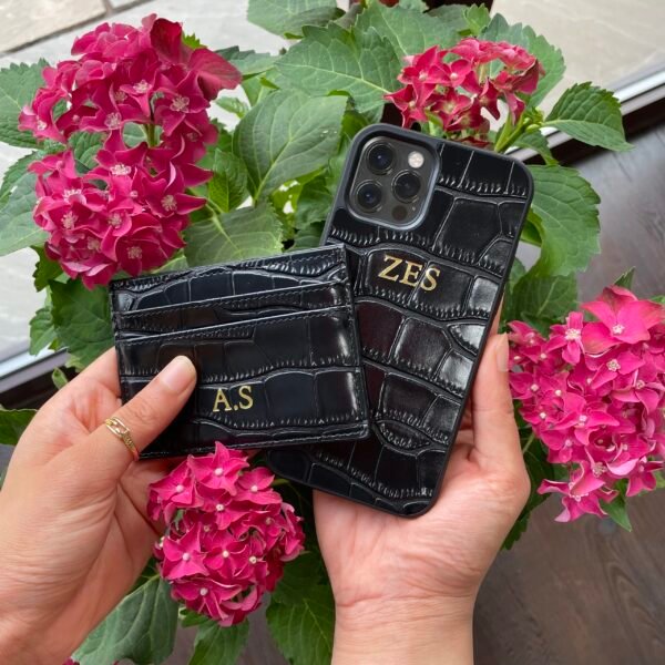 Black Croco Vegan Leather Gift Set | Phone Case & Card Holder iPhone and Samsung models available - Image 7