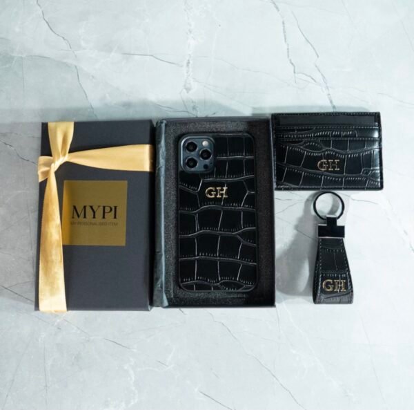Black Croc Faux Leather 3 Piece Gift Set | Phone Case, Card Holder & Key Holder - Image 4