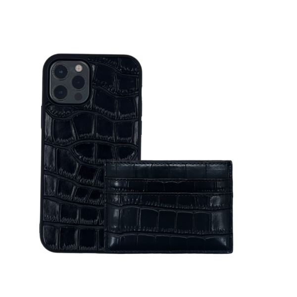 Black Croco Vegan Leather Gift Set | Phone Case & Card Holder iPhone and Samsung models available - Image 8